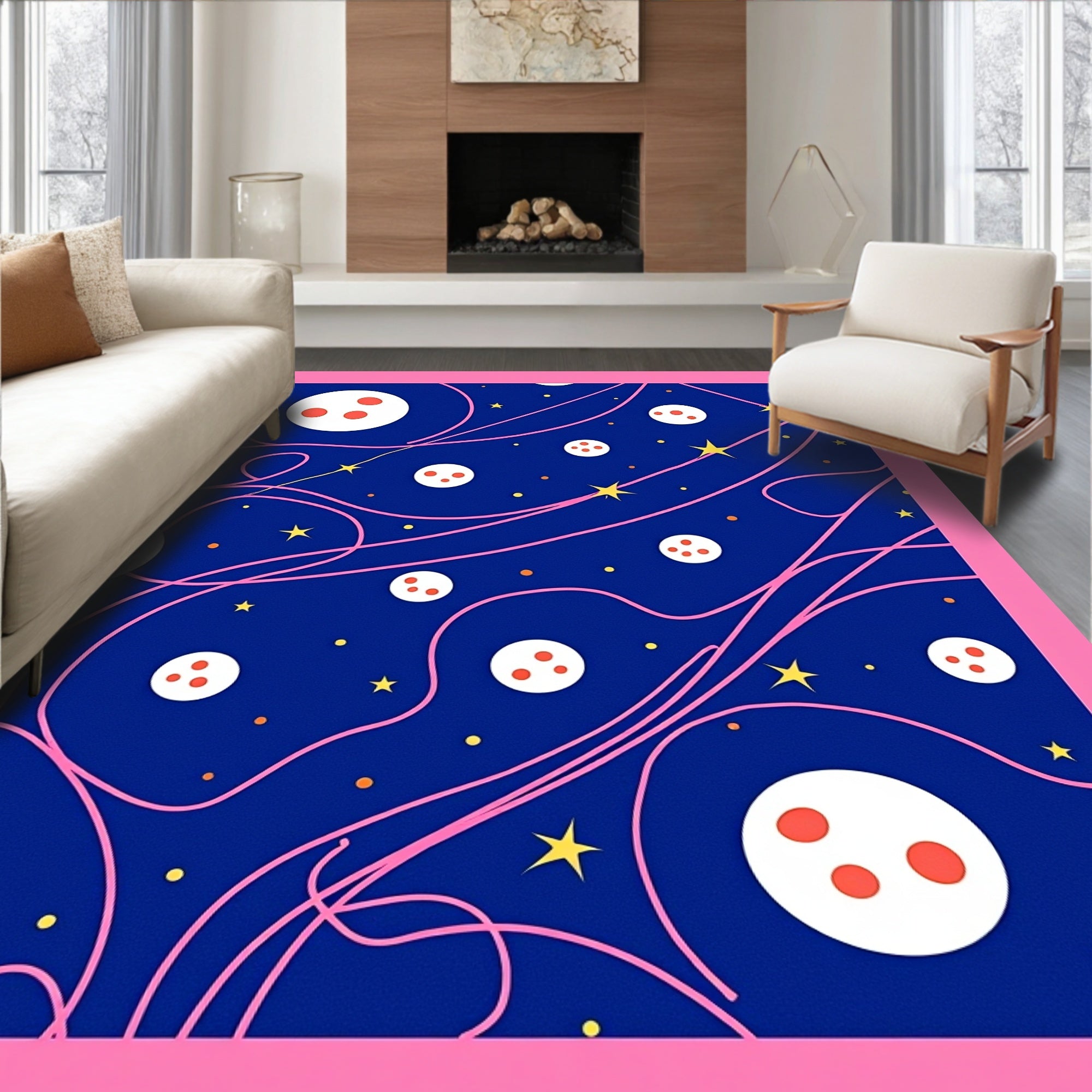 Cosmic Pink Swirl Moon and Stars Rug