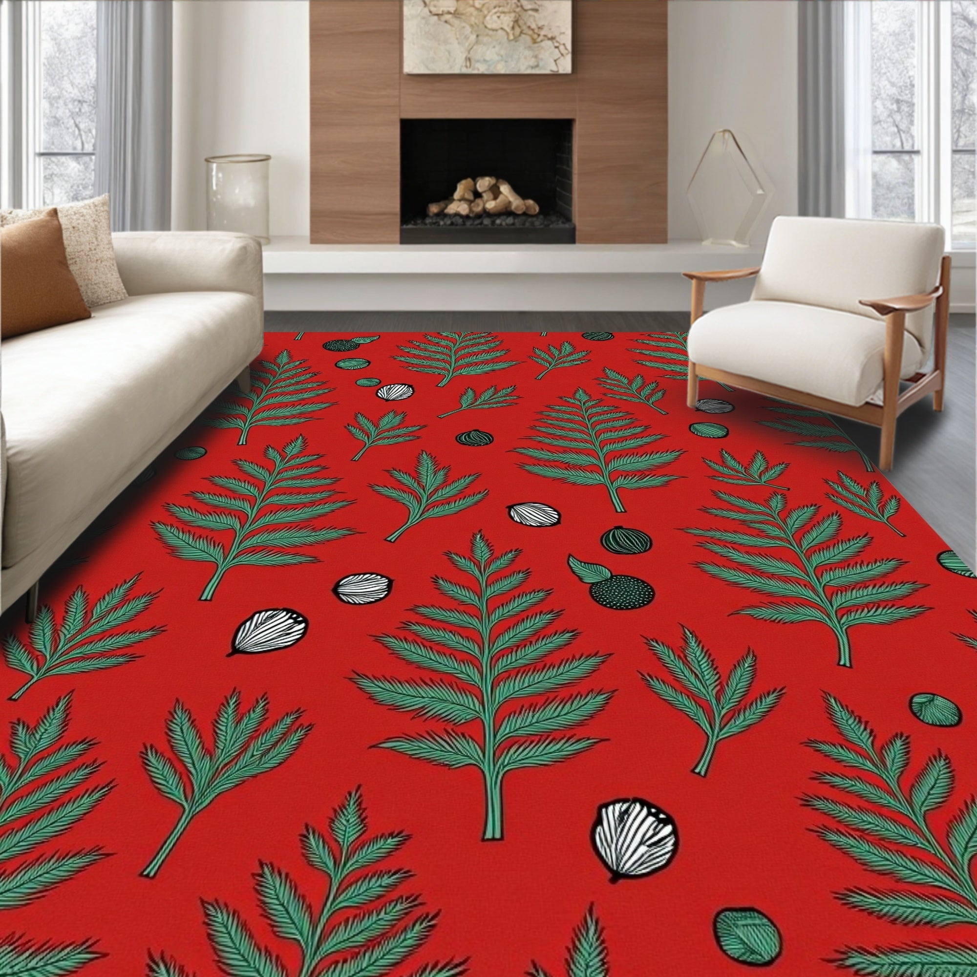 Festive Leaf Berry Pattern Rug