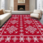 Red White Snowflake Pattern Rug