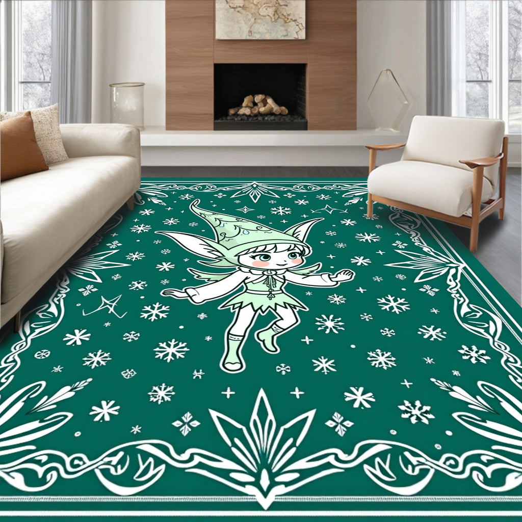 Whimsical Winter Fairy Snowflake Pattern Rug