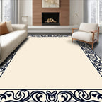 Dark Floral Scroll Border Design Rug