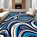Abstract Swirling Blue Ivory Pattern Rug
