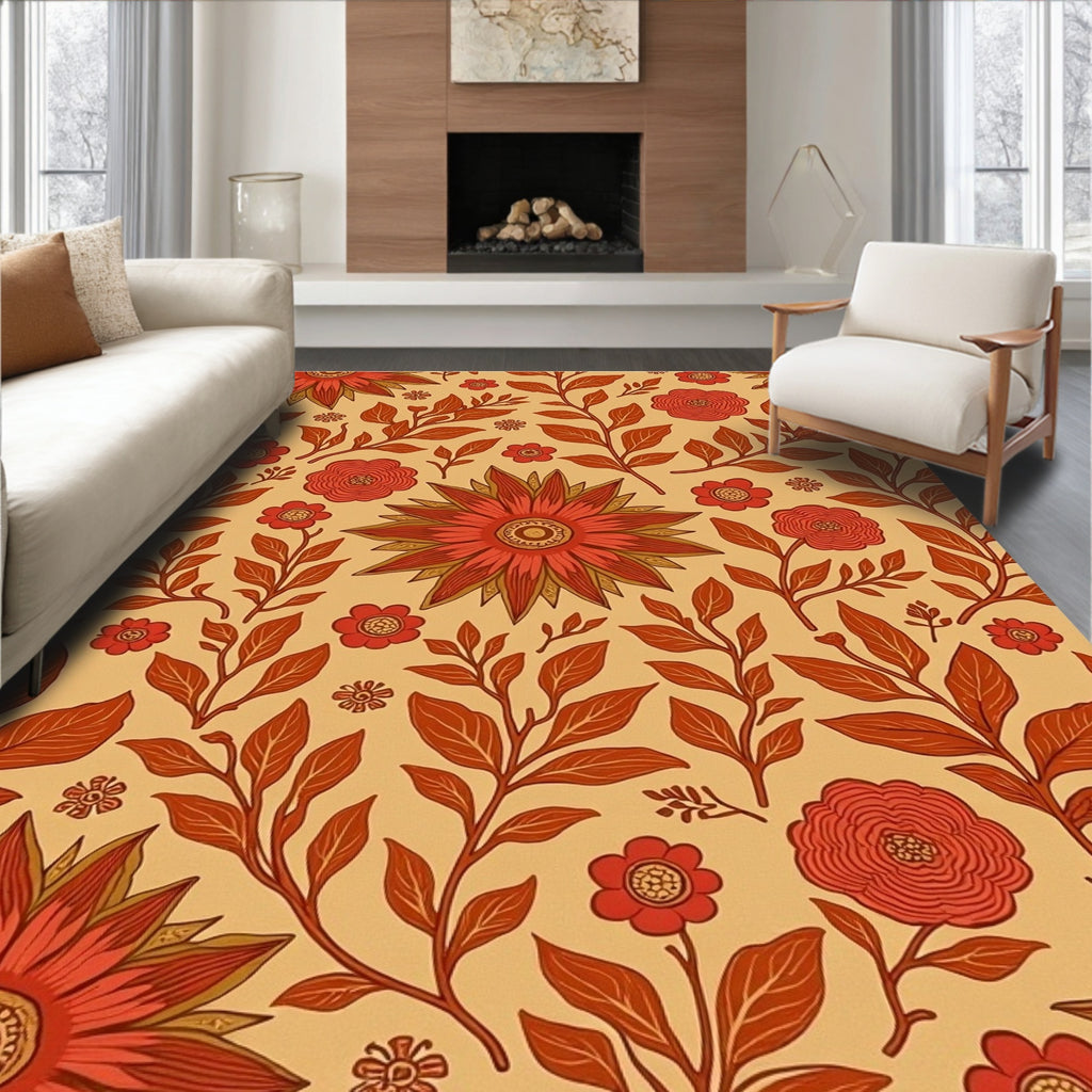 Vintage Floral With Red Orange Tones Rug