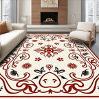 Crimson Floral Vines Pattern Rug