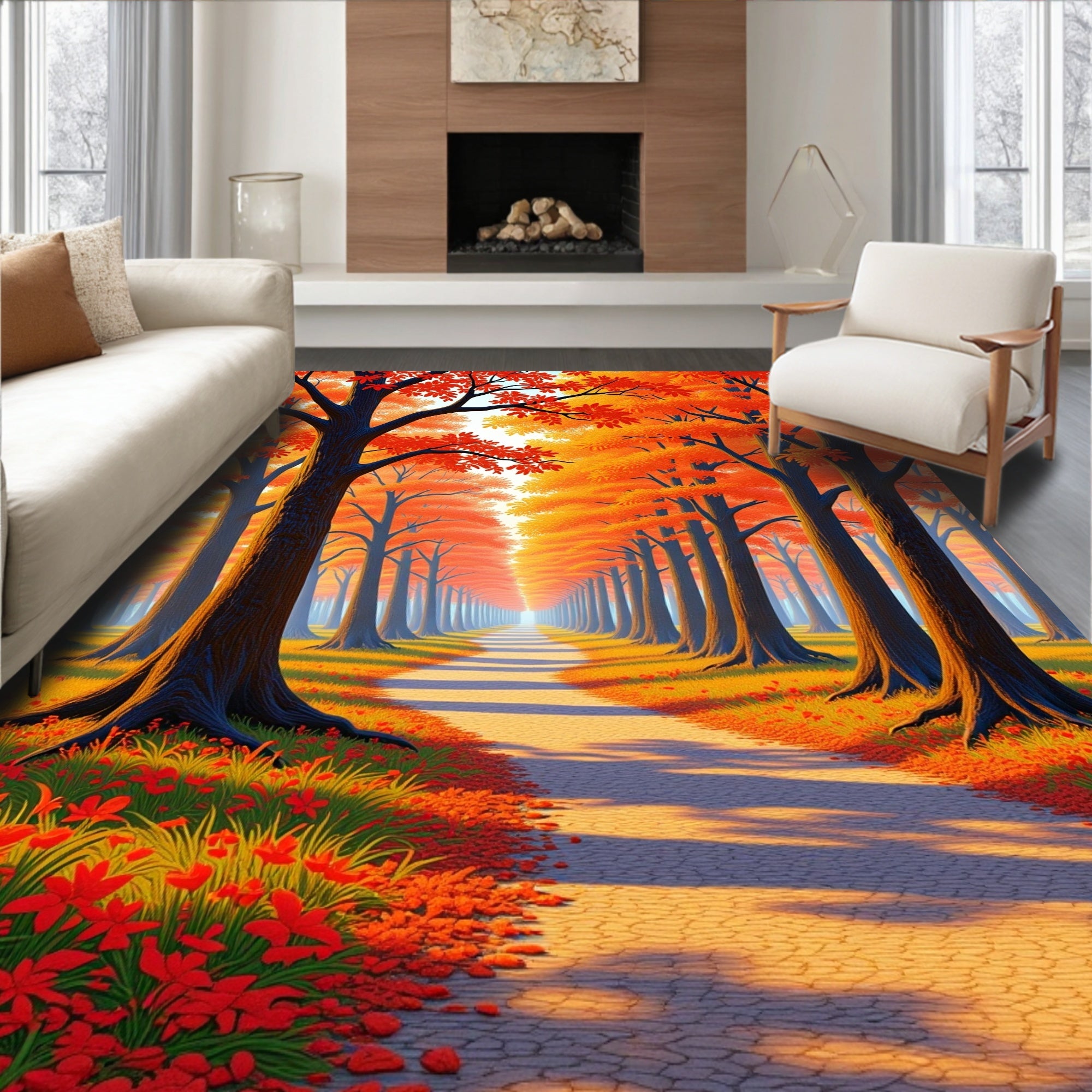 Forest Path Autumn Colors Rug