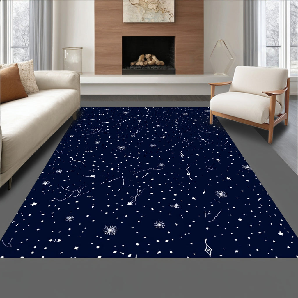 Deep Blue Starry Night Celestial Rug