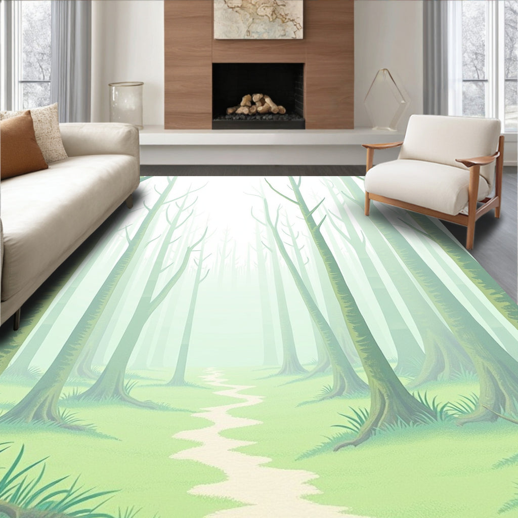Misty Forest Path Nature Design Rug