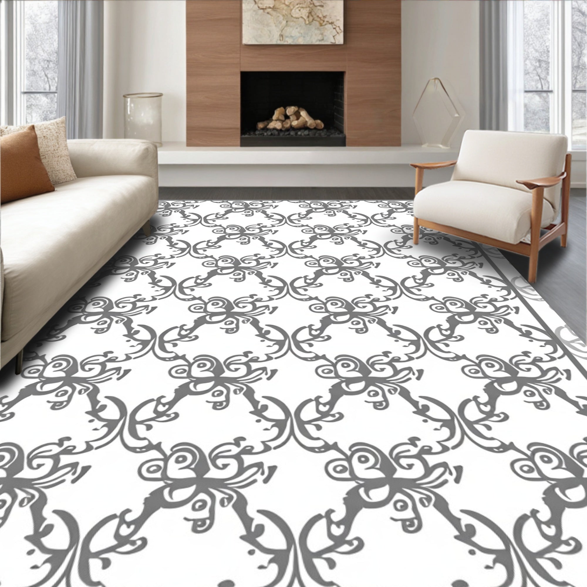 Art Nouveau Inspired Floral Pattern Rug