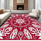 Bold Red White Mandala Pattern Rug