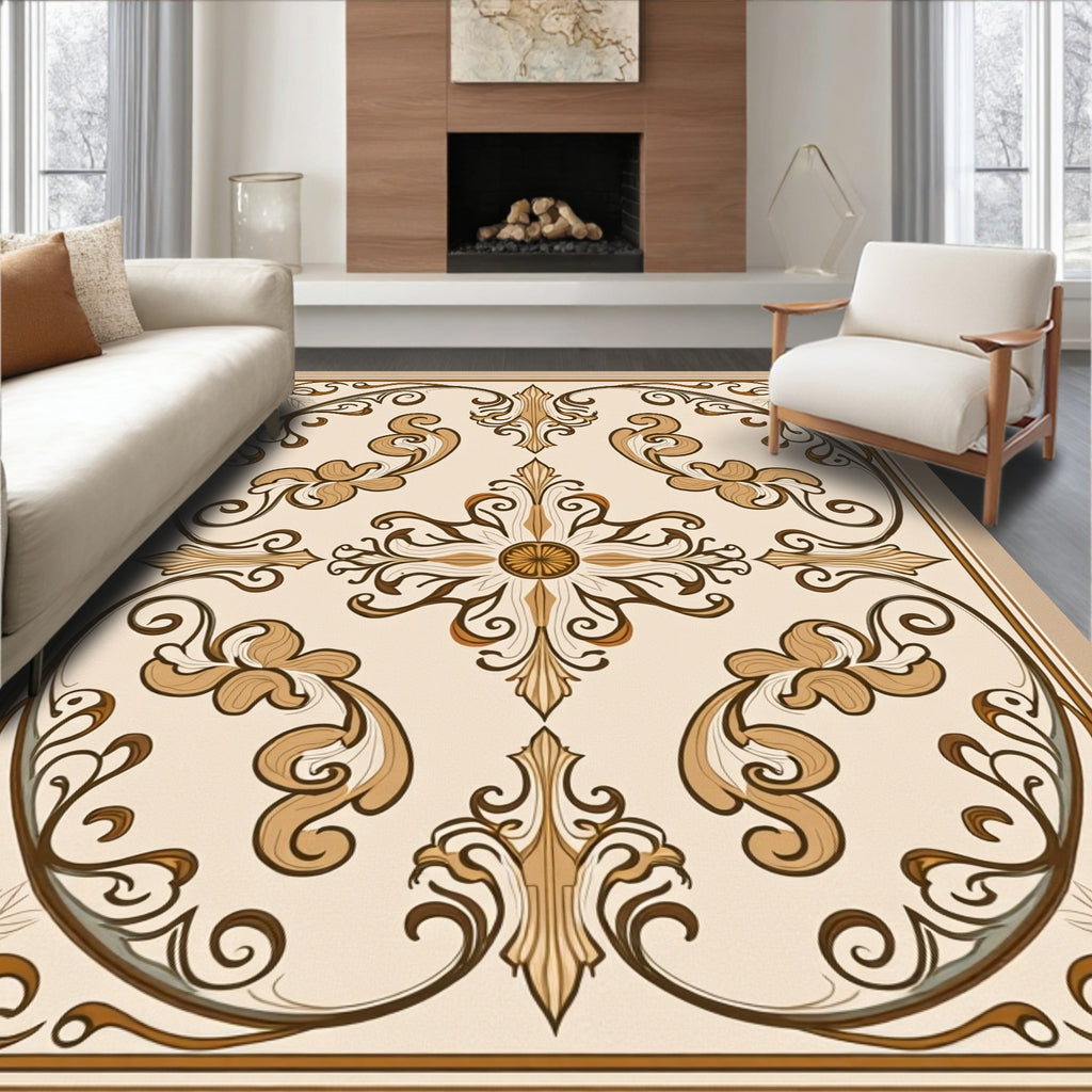 Elegant Floral Scrollwork Acanthus Leaves Rug