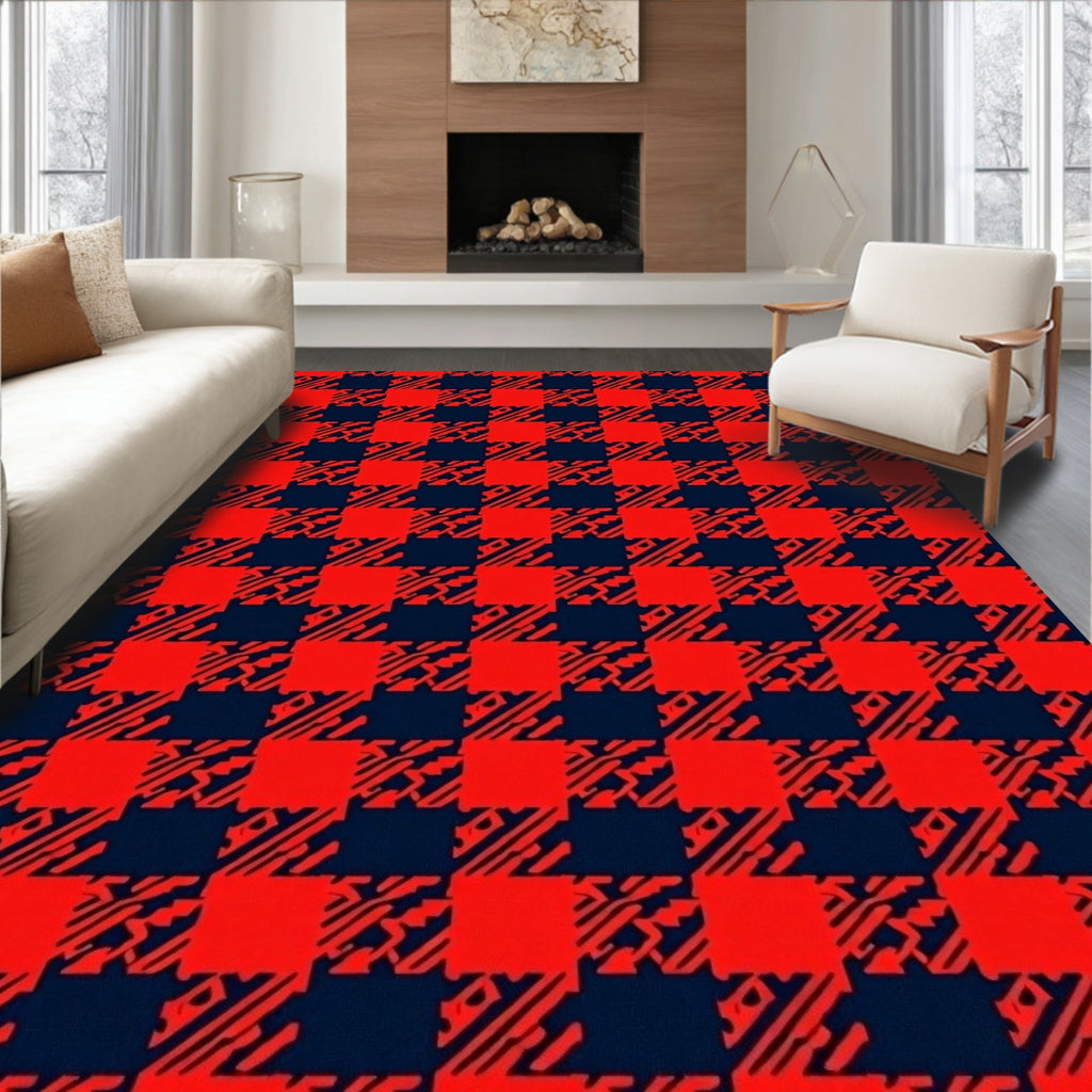 Bold Red And Navy Checkered Design Rug