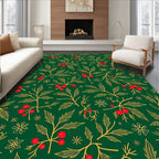 Green Red Berry Leaf Holly Sprigs Rug