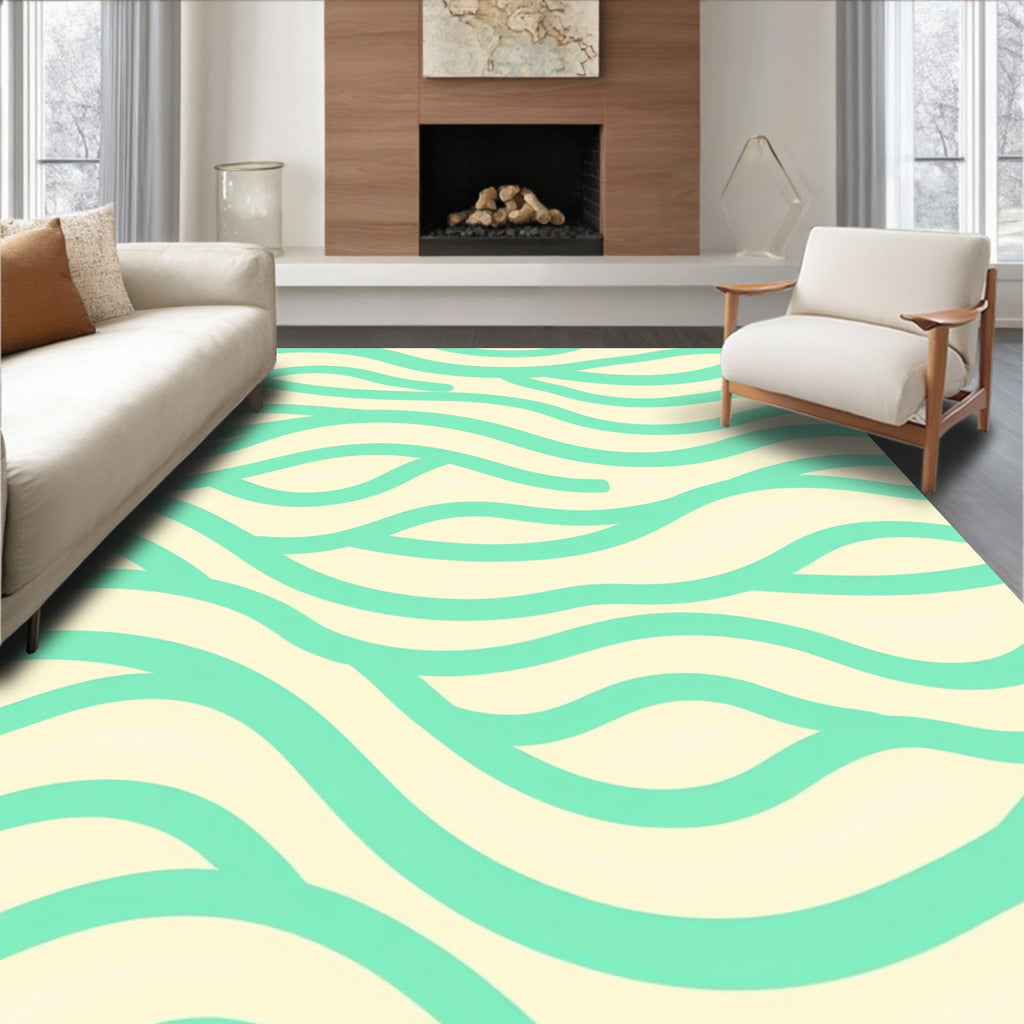 Aqua Stripe Flowing Waves Design Rug