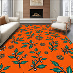 Green Holly Branches Ornate Floral Pattern Rug