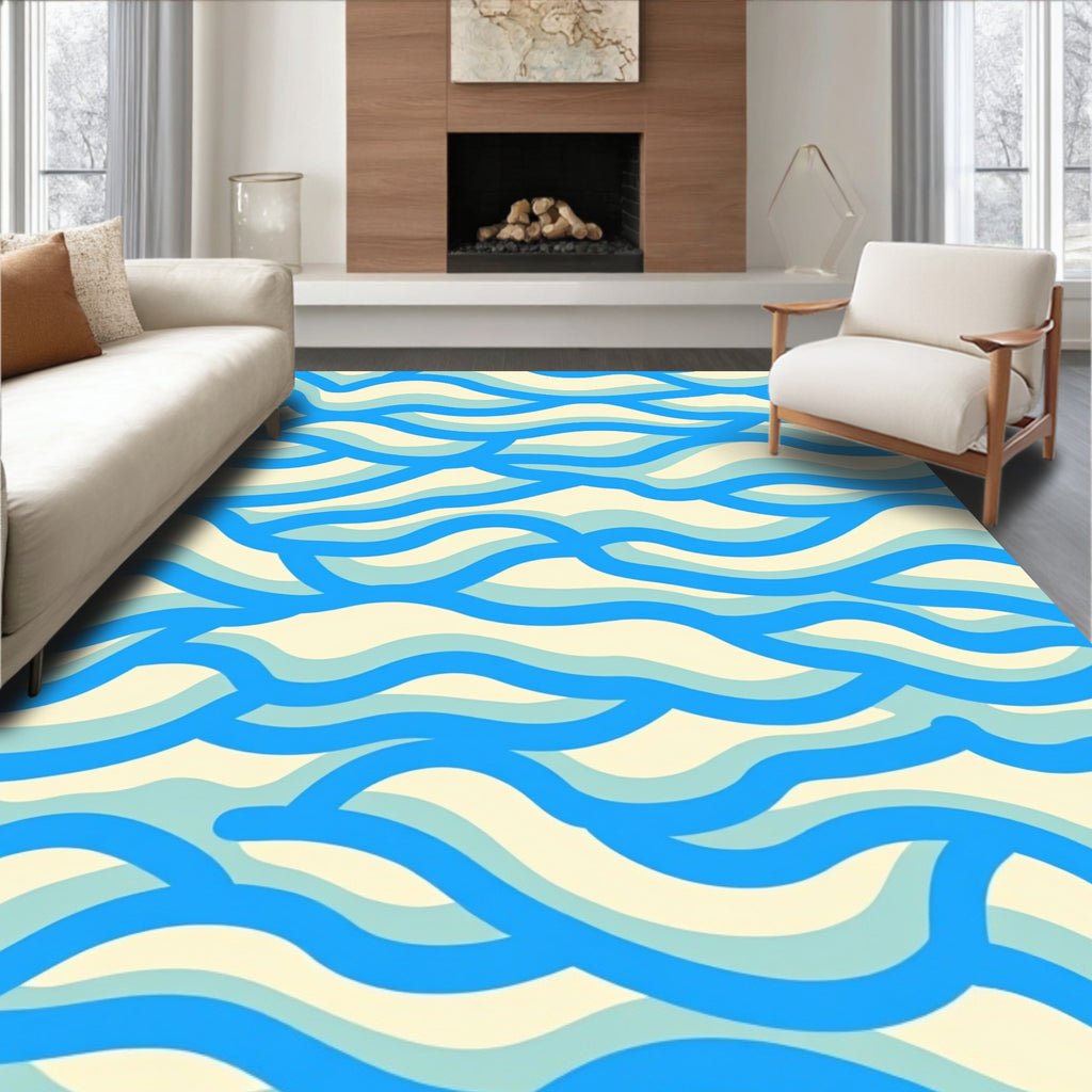 Blue Wave Pattern Comfort Rug