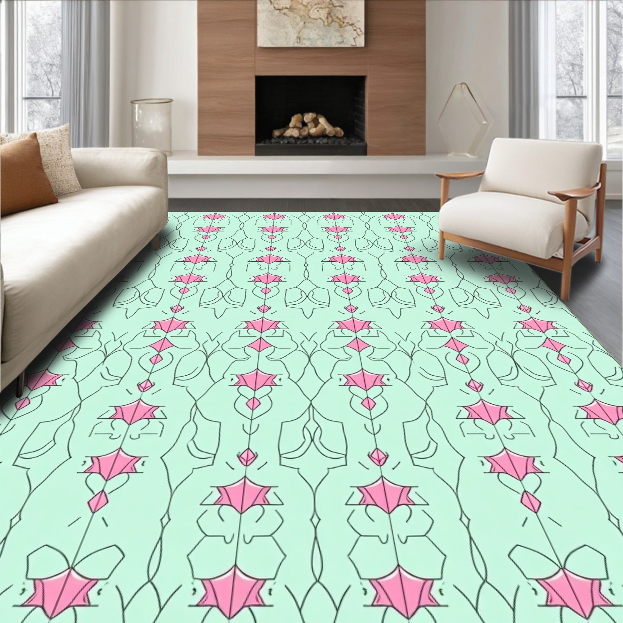 Pink Gem Vine Vertical Pattern Rug