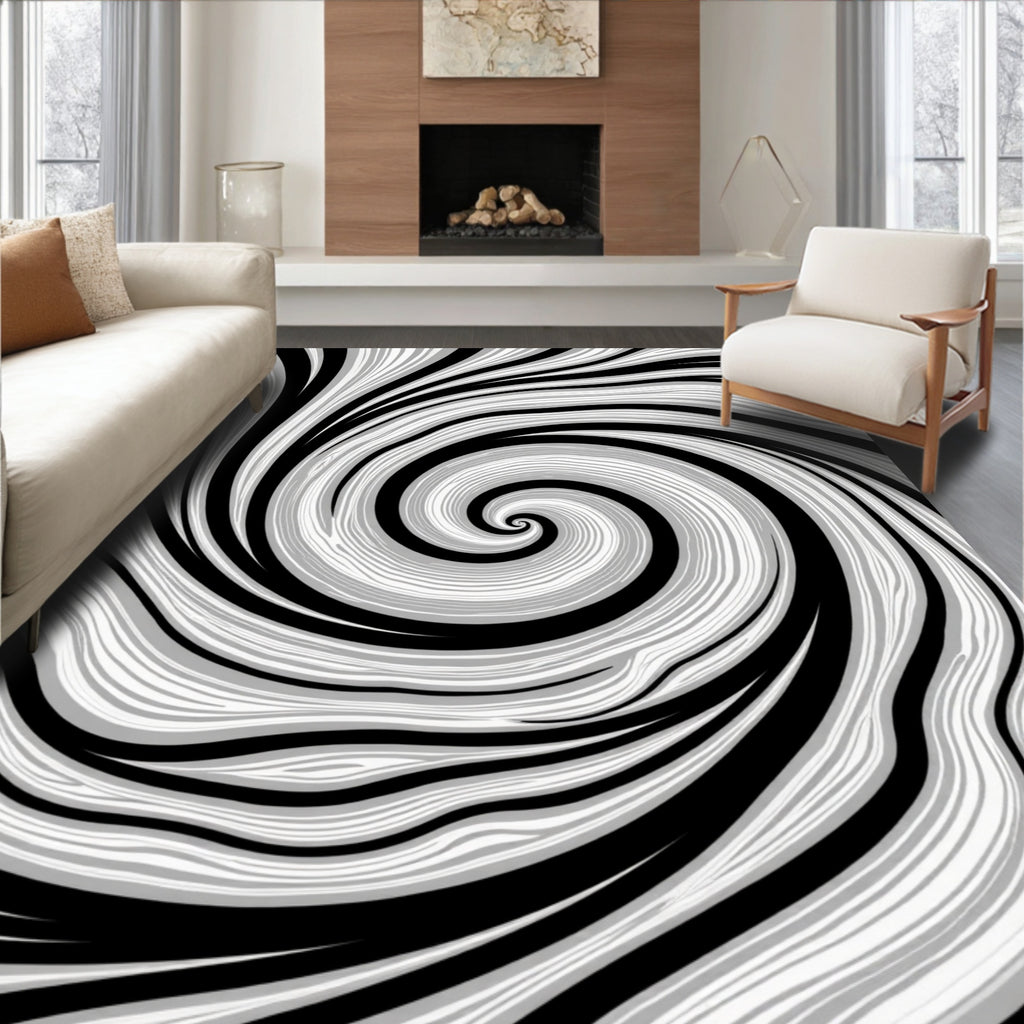 Swirling Black White Gray Pattern Rug