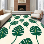 Dark Green Tropical Leaf Pattern Rug