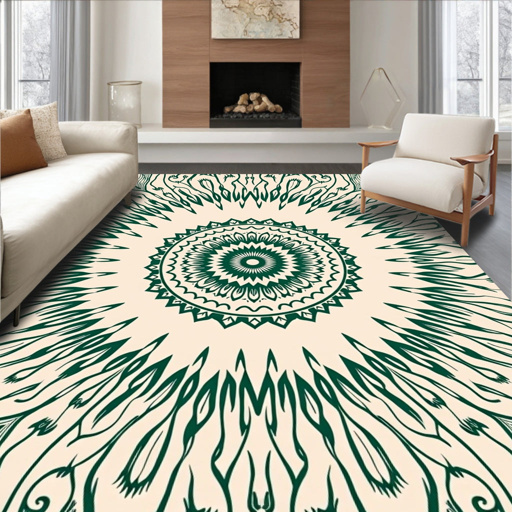 Green Sunburst Mandala Pattern Rug
