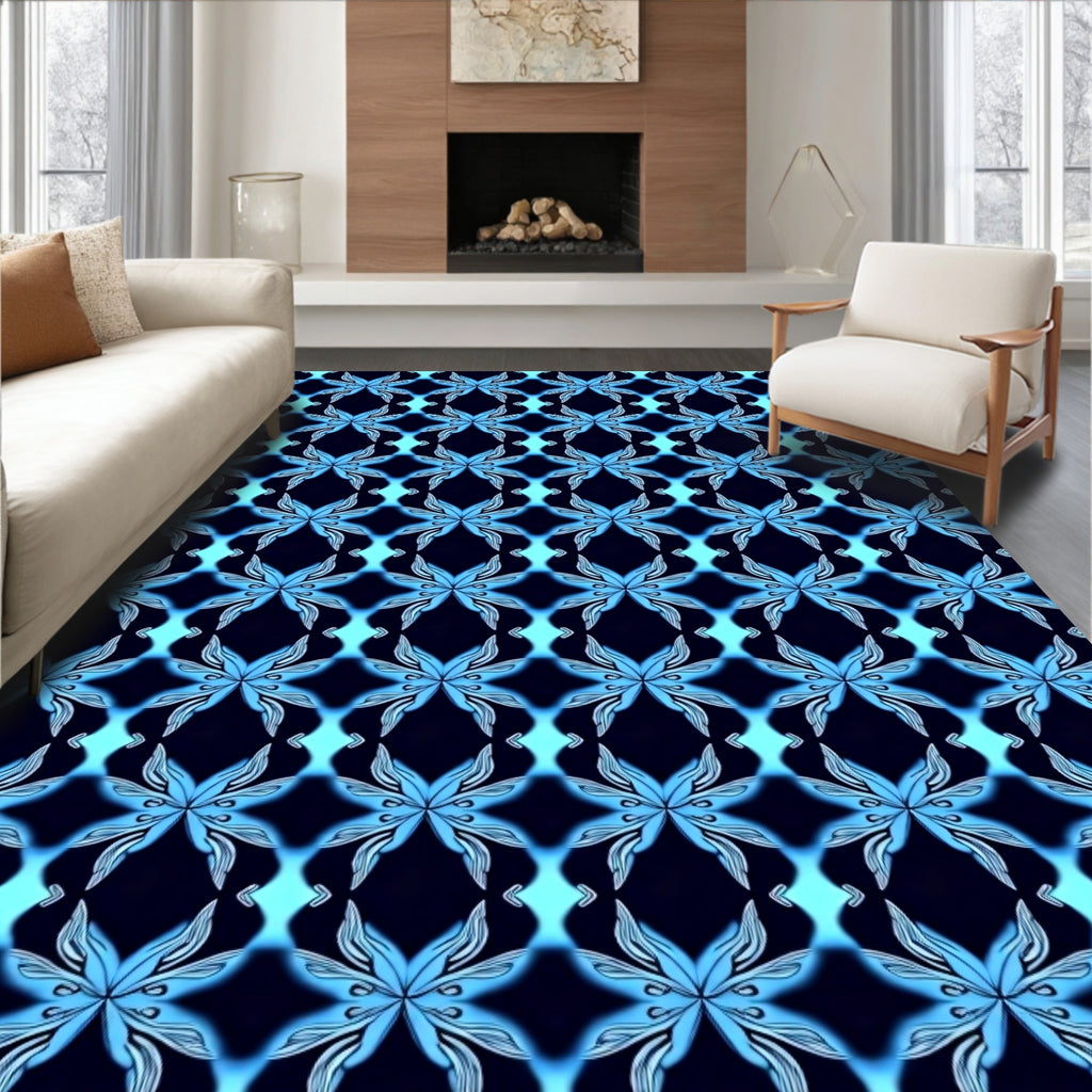 Blue Floral Repeating Pattern Rug