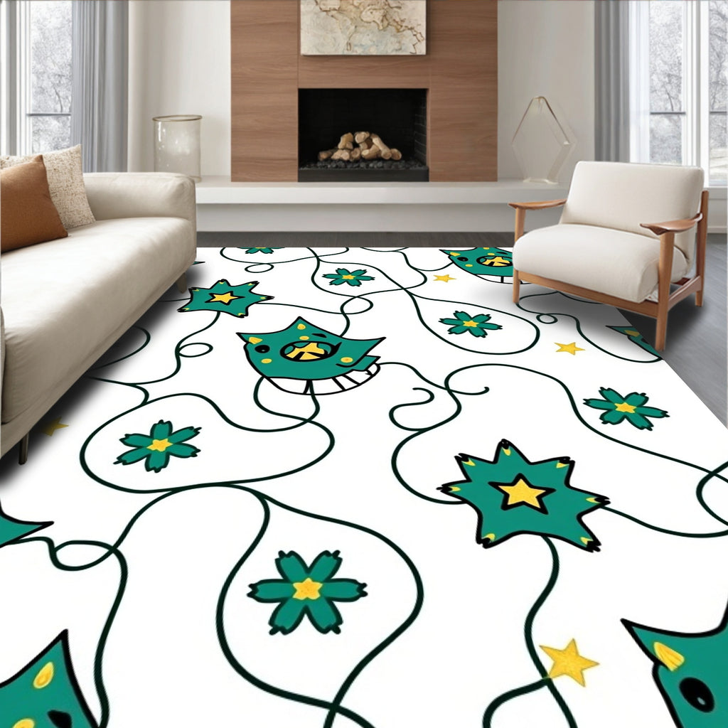 Whimsical Teal Star Creature Pattern Rug