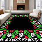 Red Green White Floral Holly Border Rug