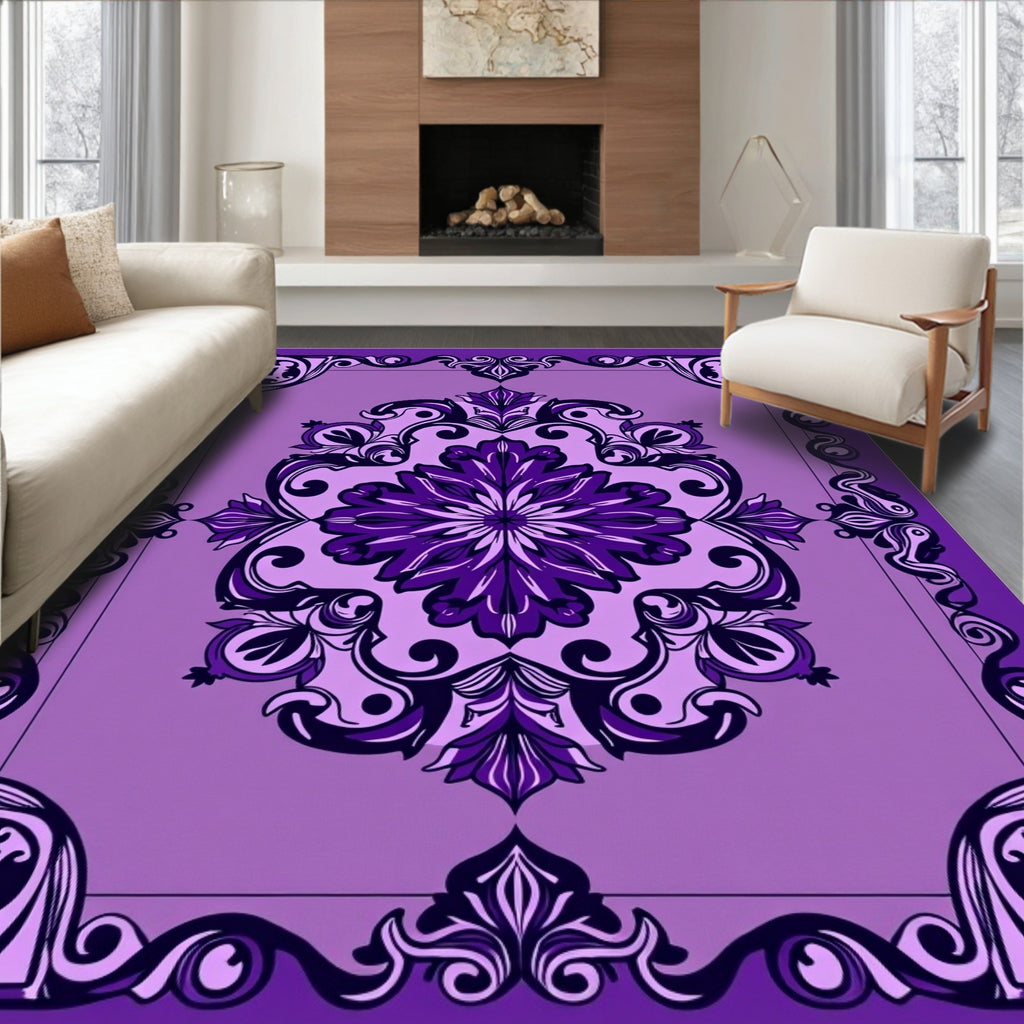 Ornate Violet Floral Medallion Rug