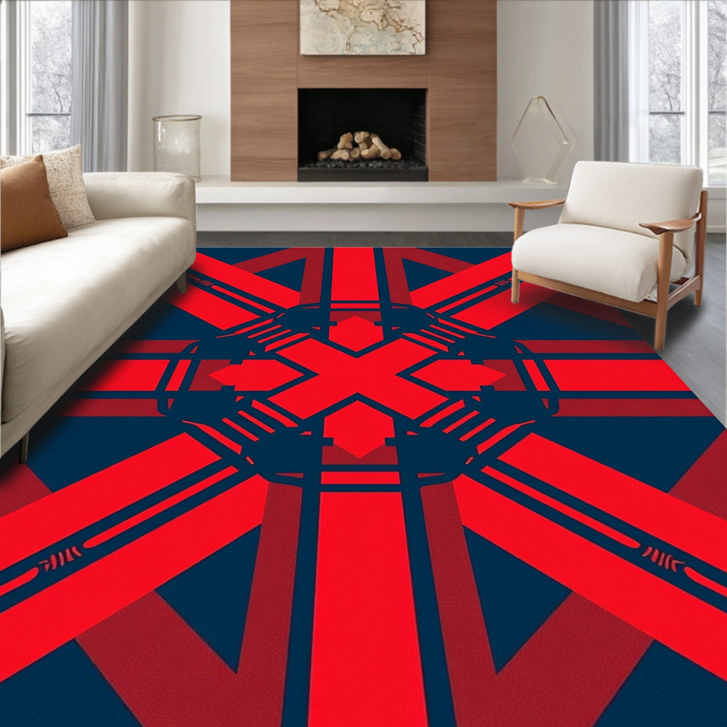 Bold Red And Blue Geometric Pattern Rug