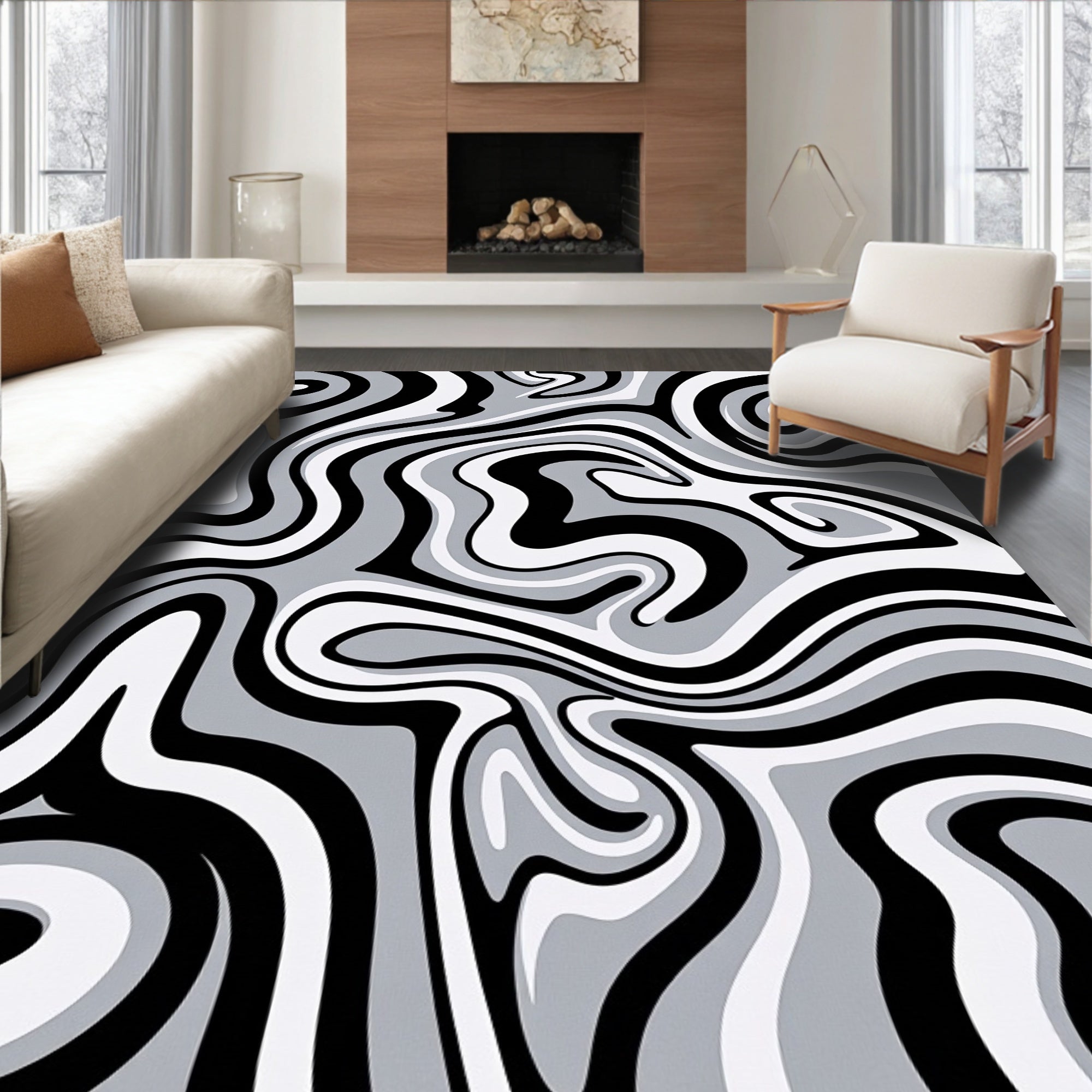 Monochromatic Swirl Pattern Rug