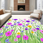 Colorful Wildflowers Green Grass Pattern Rug