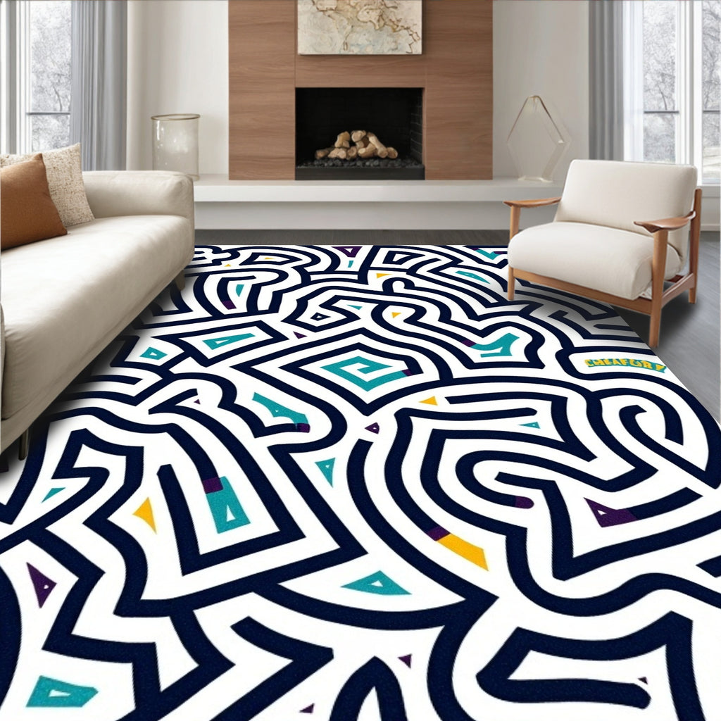 Abstract Labyrinth Geometric Pattern Rug