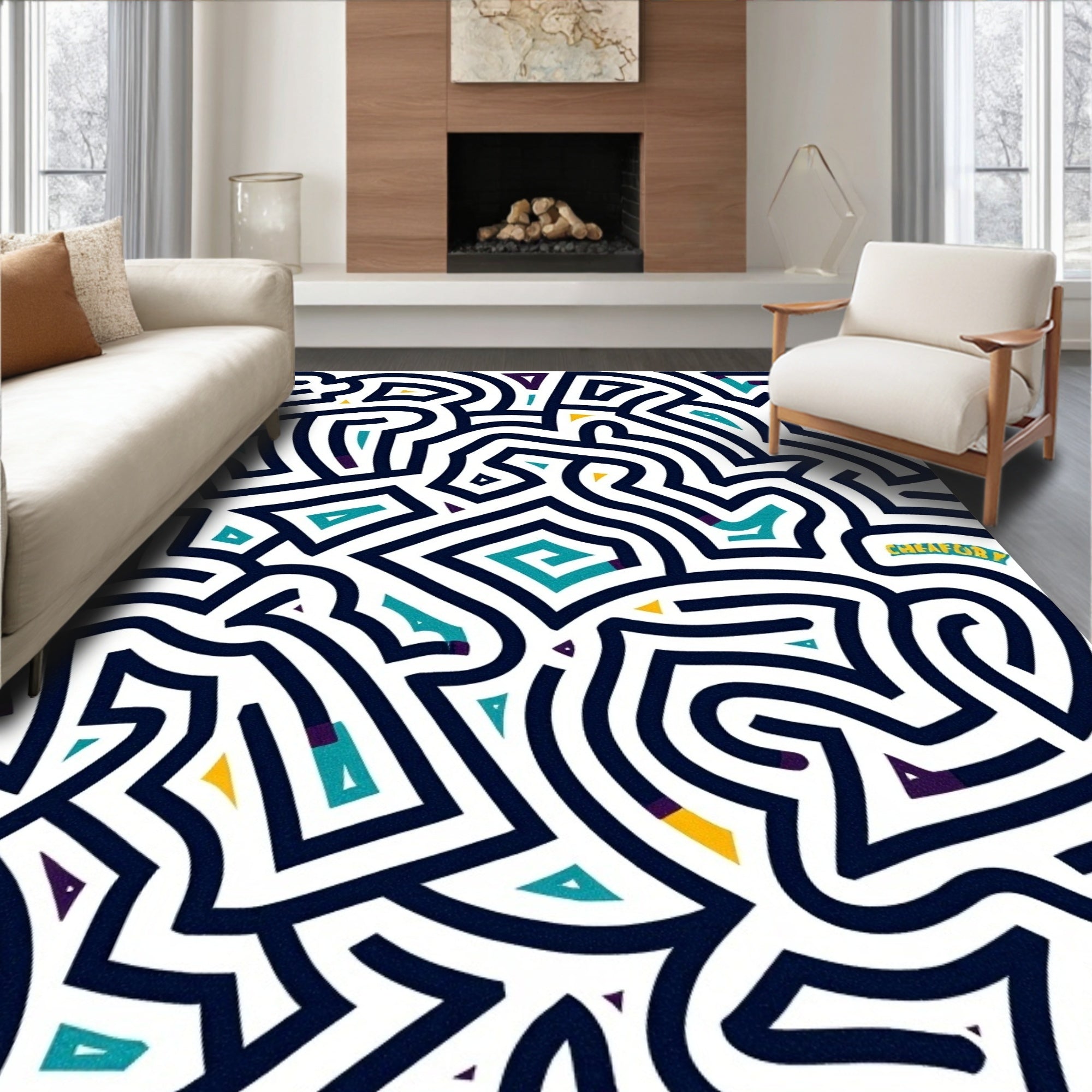 Abstract Labyrinth Geometric Pattern Rug