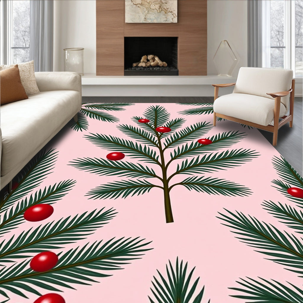 Christmas Pine and Red Berry Sprigs Rug