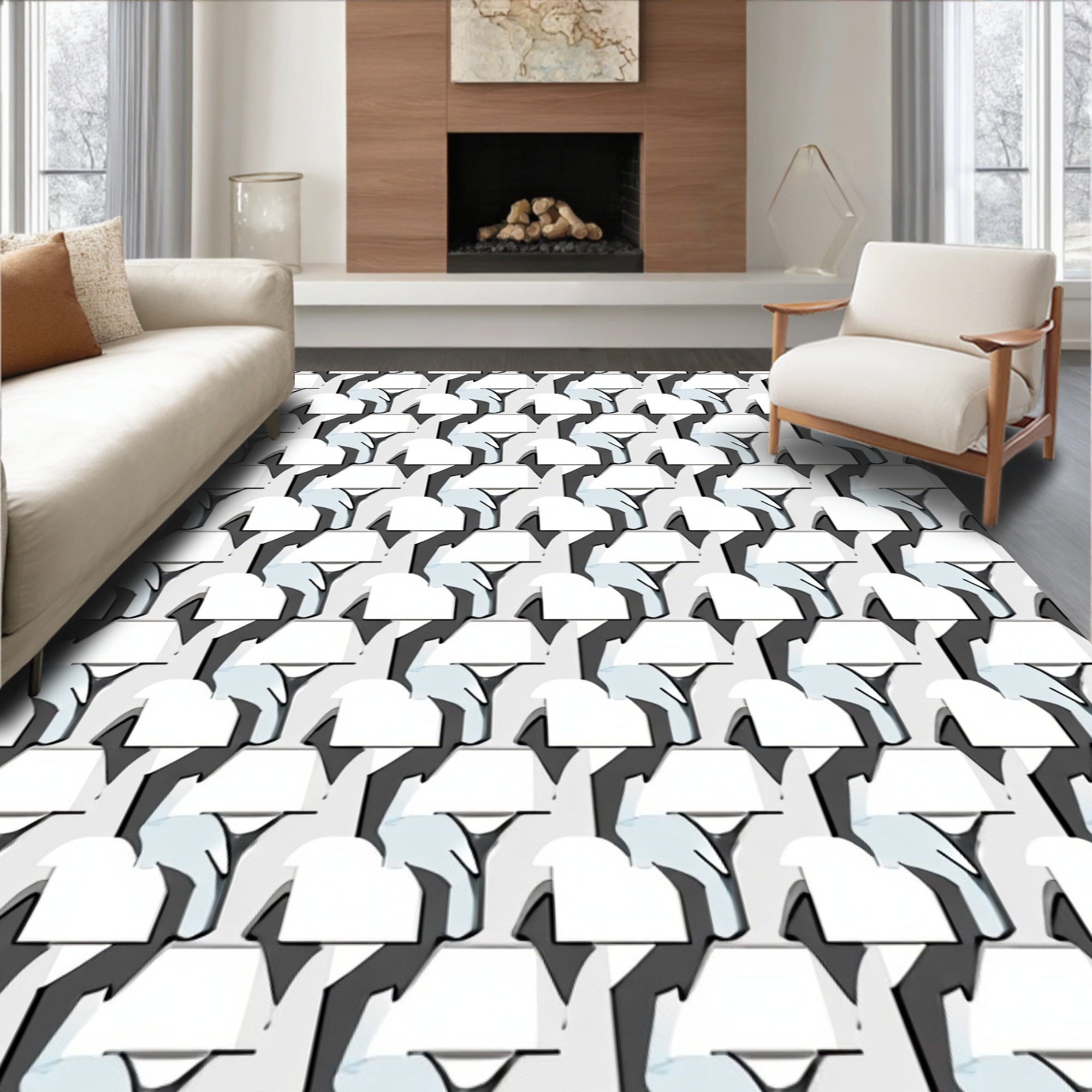 Modern Interlocking Geometric Abstract Rug