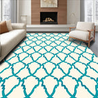 Teal Geometric Lattice Over Cream Rug