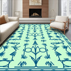 Teal Abstract Floral Patterned Rug