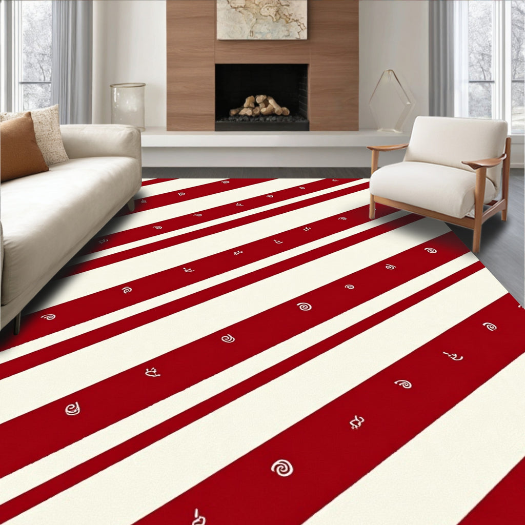 Red Cream Diagonal Stripe Pattern Rug