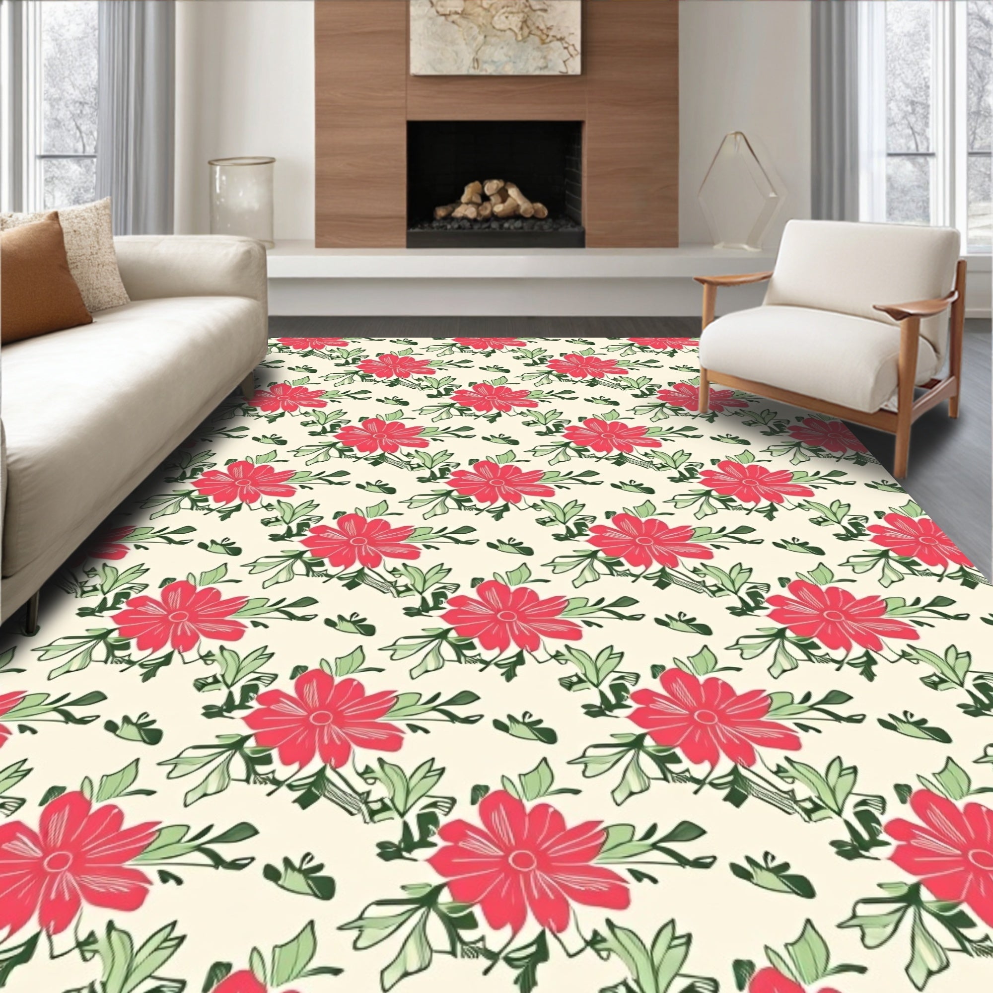 Pink Floral Vines Pattern Rug