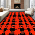 Bold Red Black Houndstooth Pattern Rug