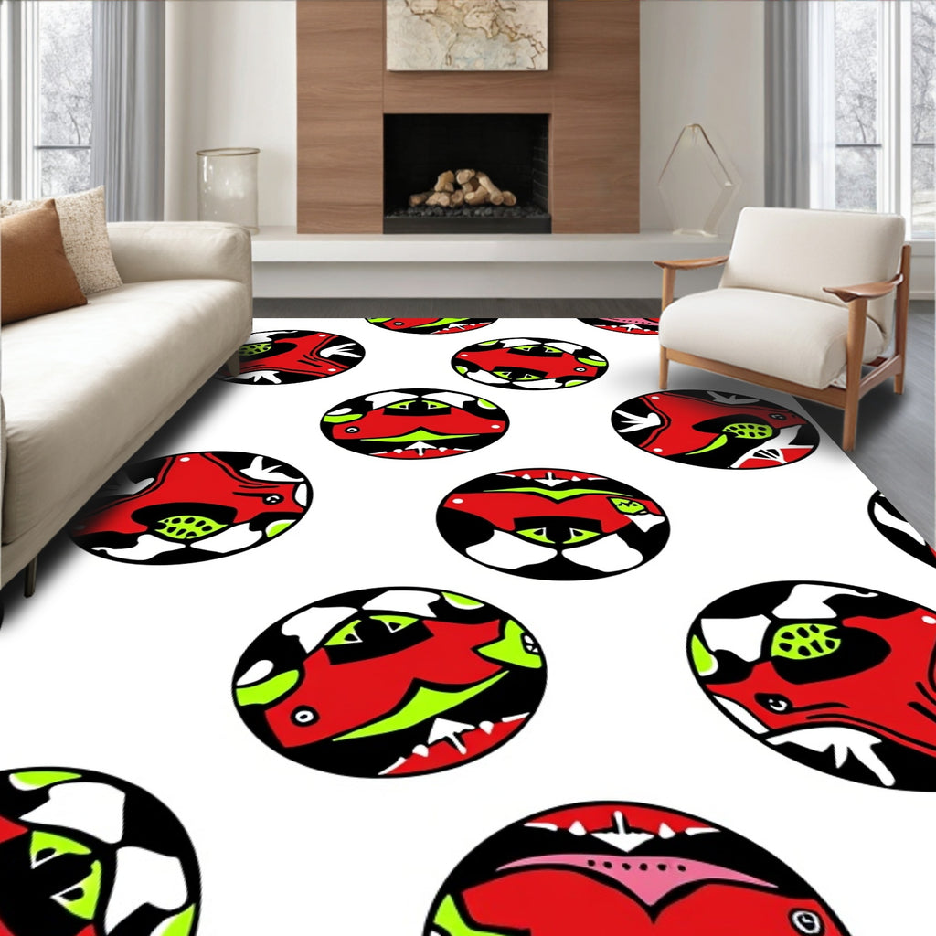 Gritty Red Lime Abstract Circles Rug