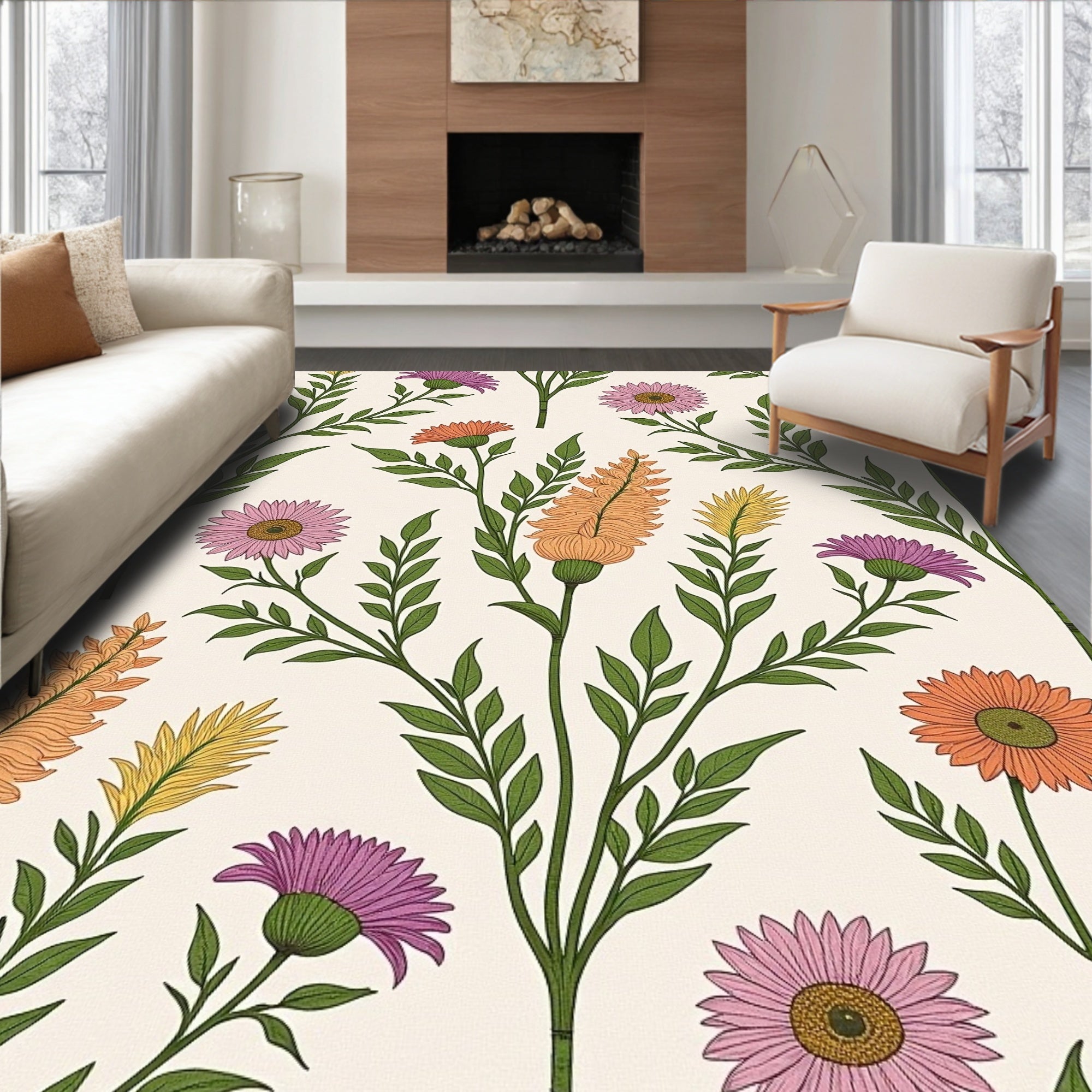 Whimsical Floral Garden Pattern Rug