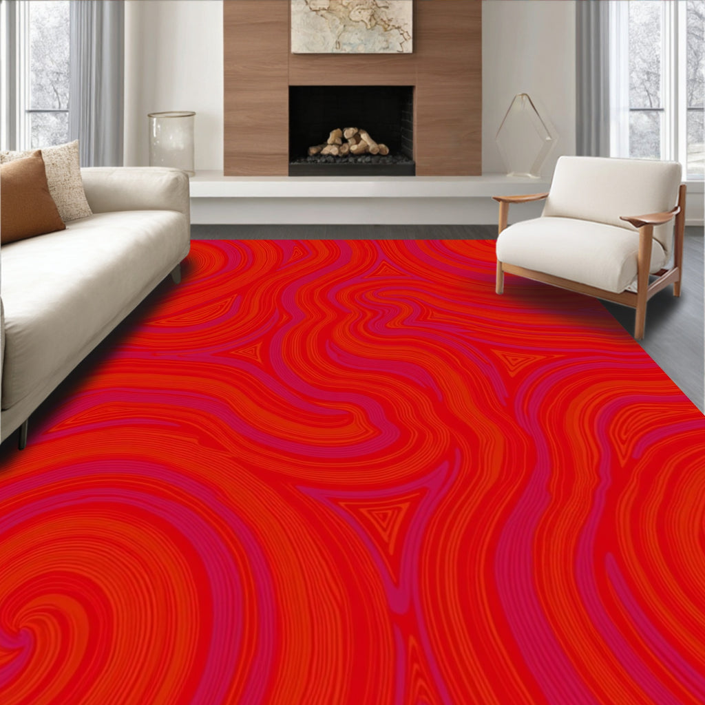 Vibrant Red Swirl Geometric Pattern Rug