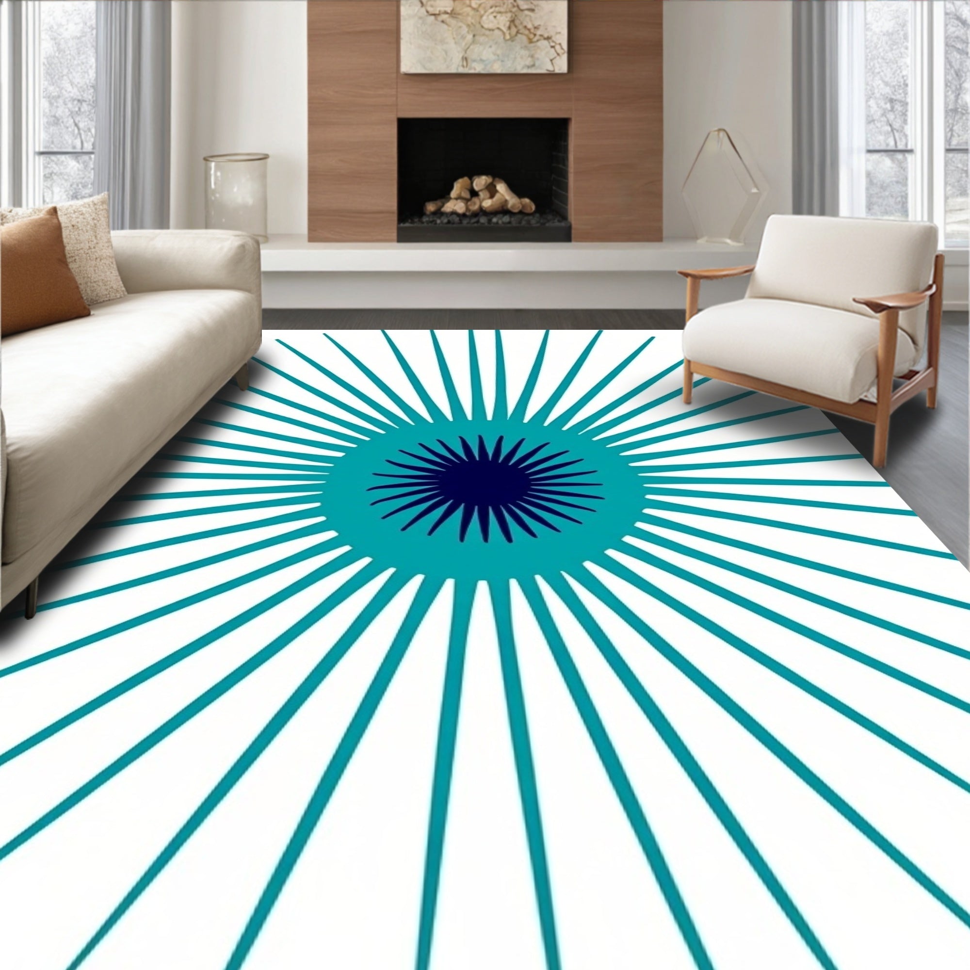 Radiant Sunburst Geometric Art Rug
