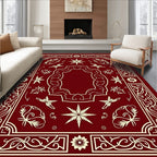 Deep Red Vintage Floral Starburst Frame Rug
