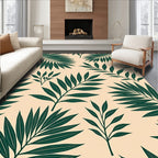 Dark Green Tropical Leaf Pattern Rug