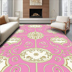 Pink Gold Decorative Scroll Pattern Rug