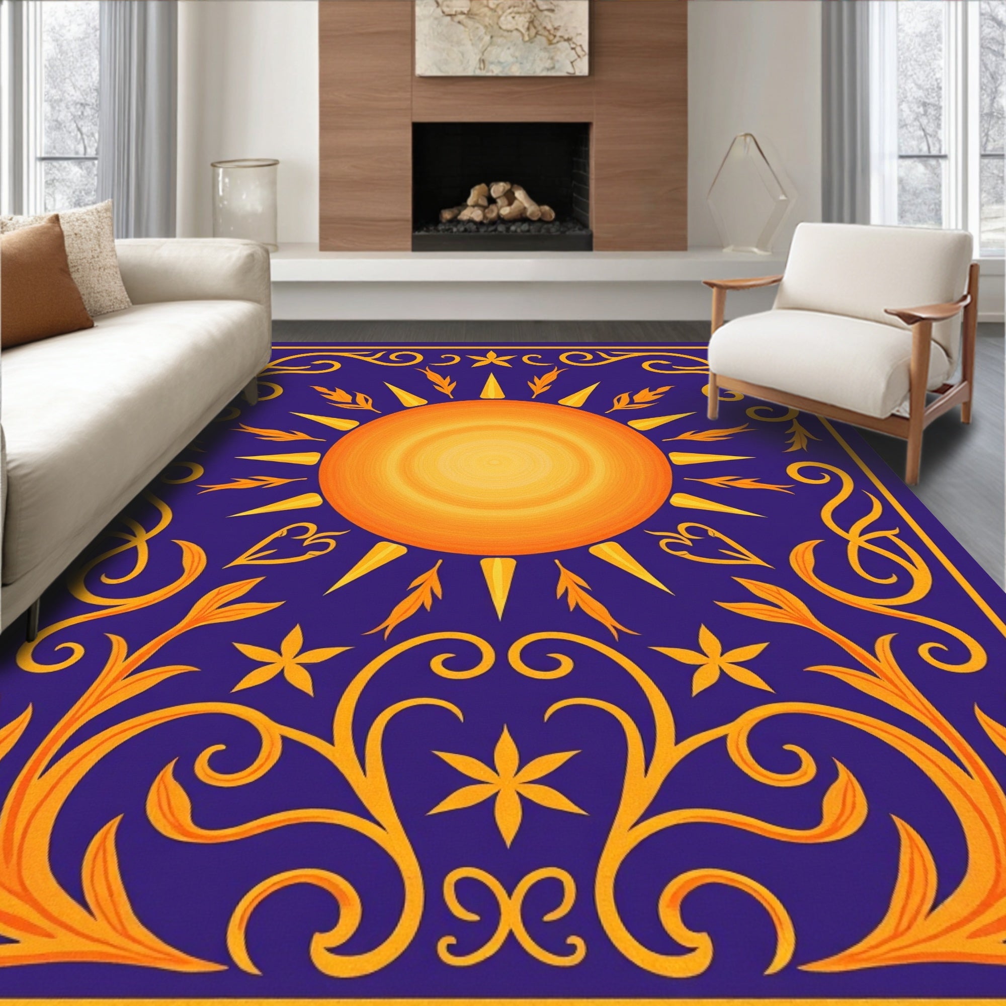 Ornate Sun Floral Swirls Rug