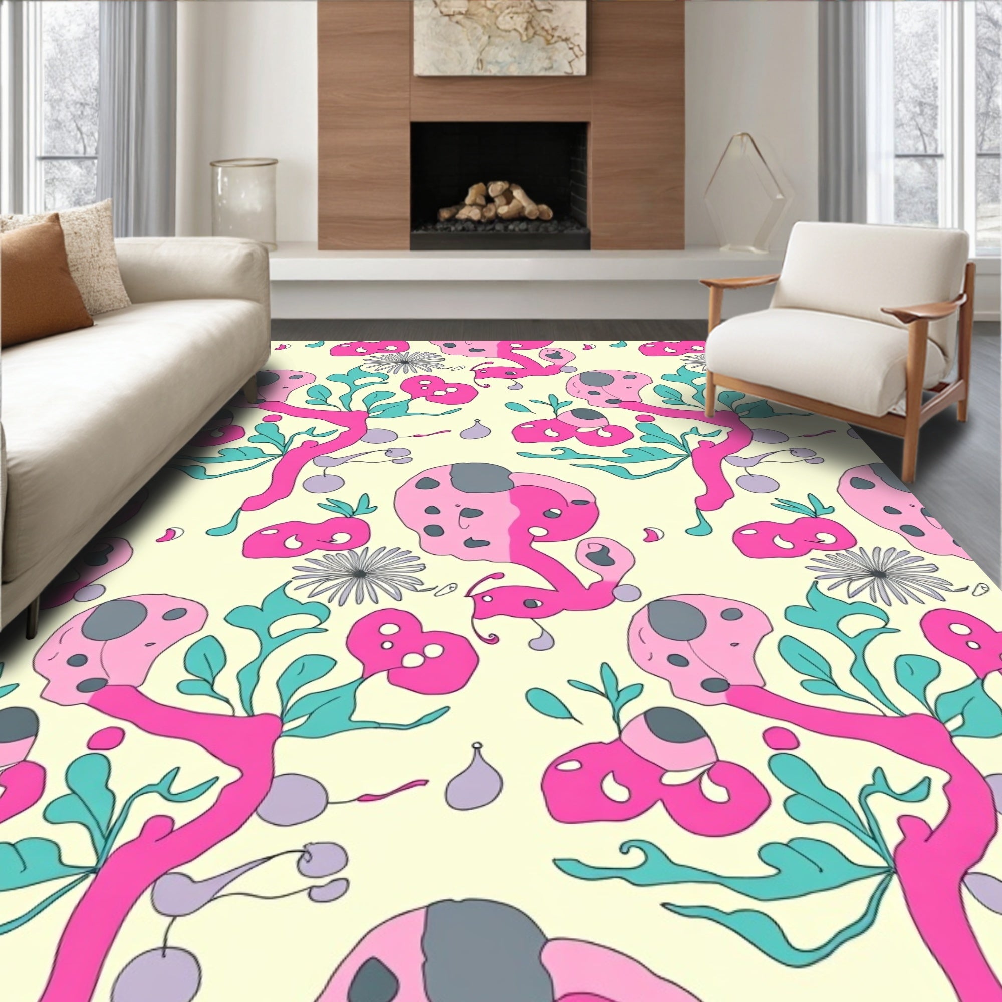 Whimsical Pink And Teal Abstract Pattern Rug