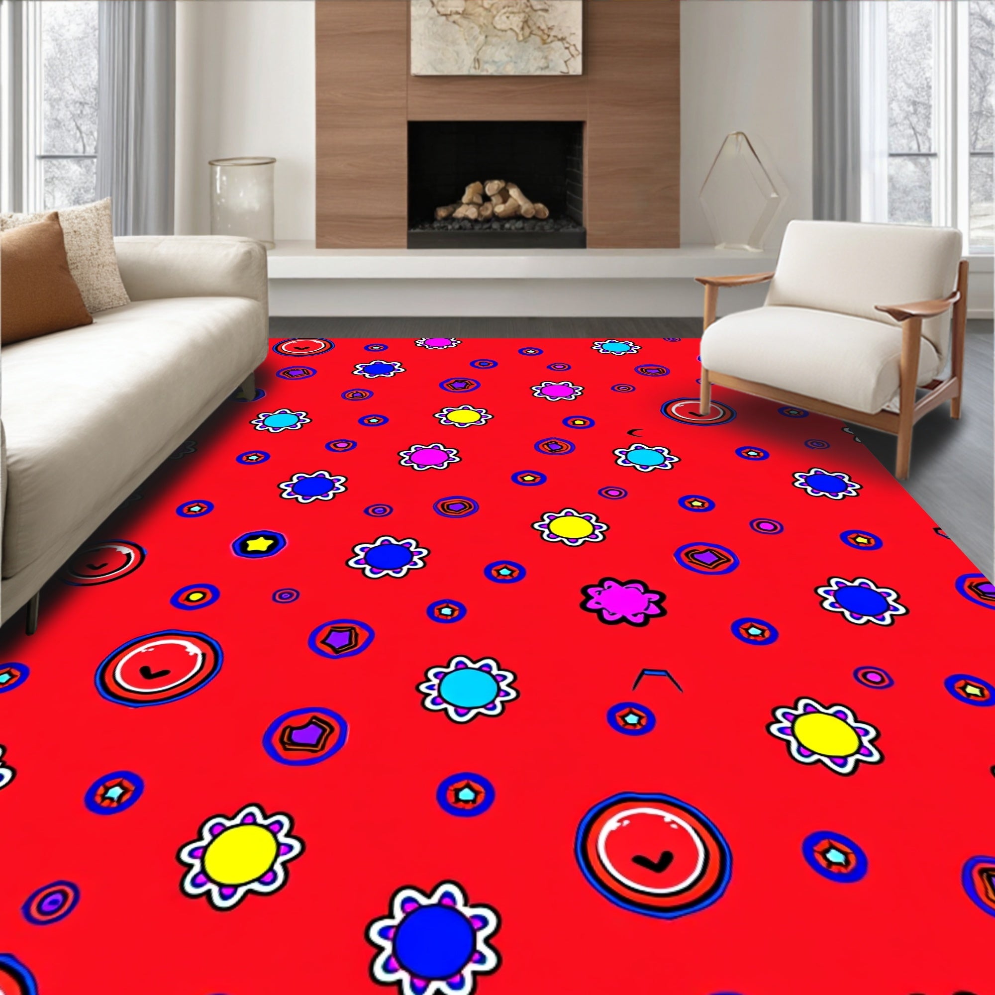 Playful Starburst Dots Pattern Rug