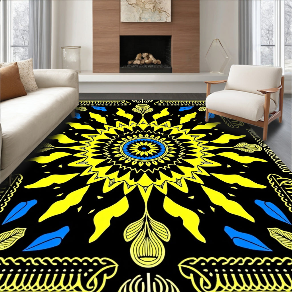 Radiant Sunburst Abstract Mandala Design Rug